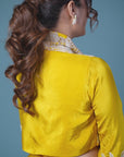 Yellow jacket set with white Moti Handwork