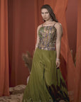 Nova green Embroidered Ethnic crop top set