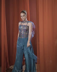 Nova Blue Embroidered Ethnic crop top set