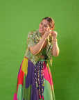 3 pc set with hanging skirt with handwork jacket