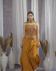 Nova Mustard Embroidered Ethnic crop top set