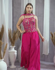 Nova Pink Embroidered Ethnic crop top set
