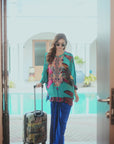 Embroidered Tunic with Draped Pants - Blue