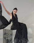 Black Luxe Peplum Drape Saree Set