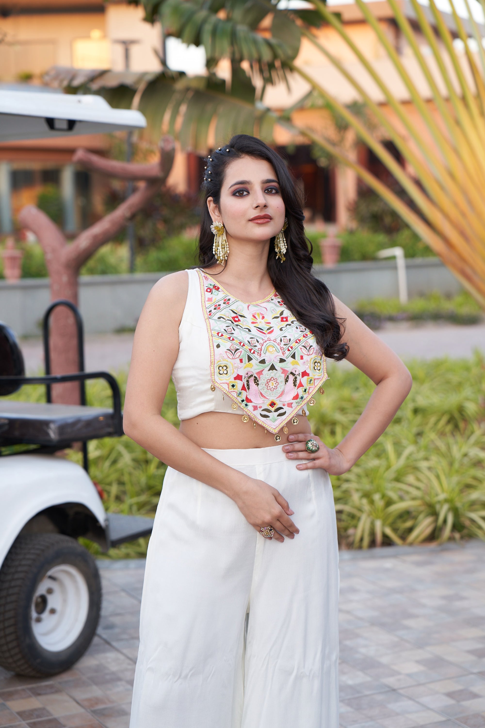 Floral Cape and Mirror Blouse - Off-White