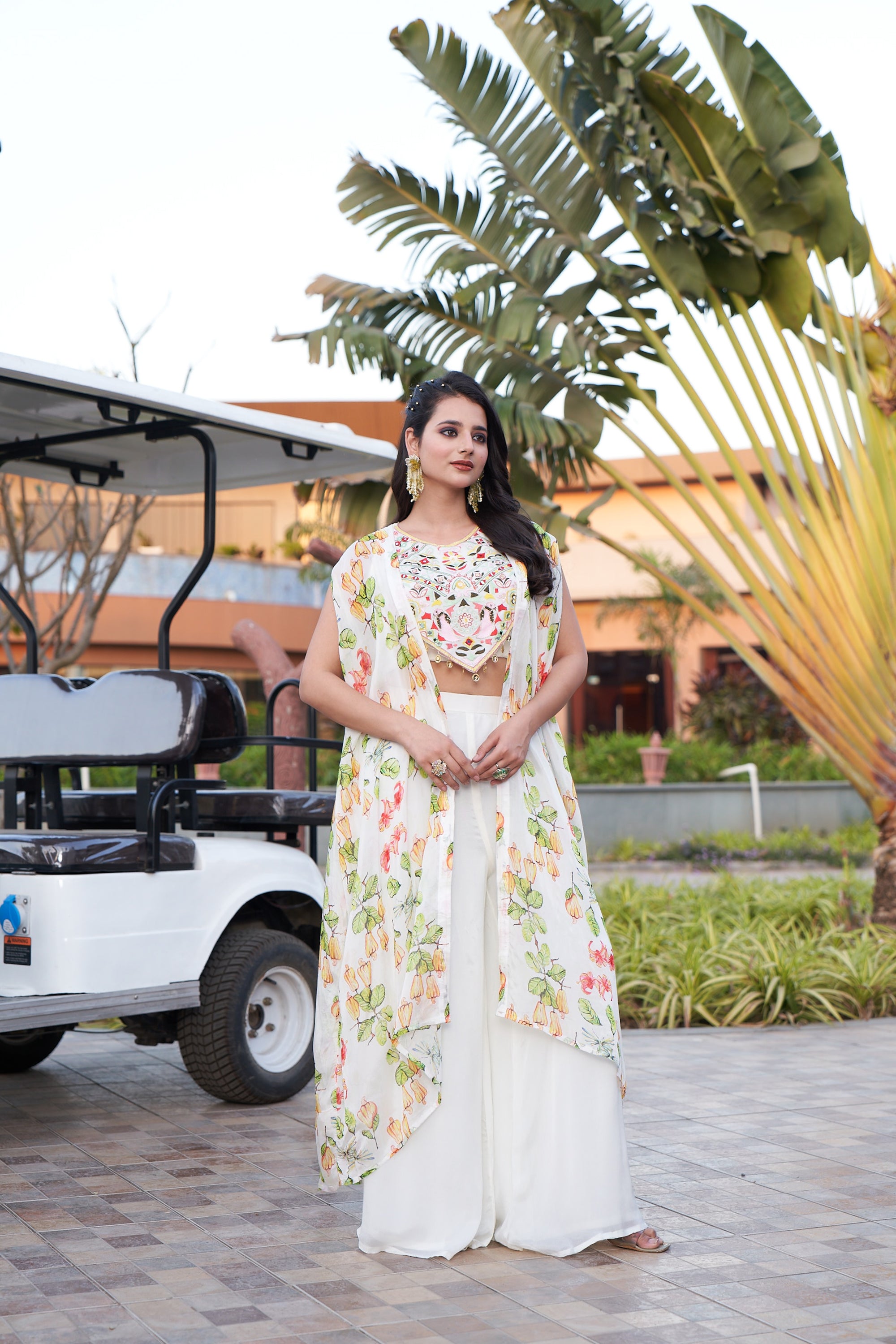 Floral Cape and Mirror Blouse - Off-White