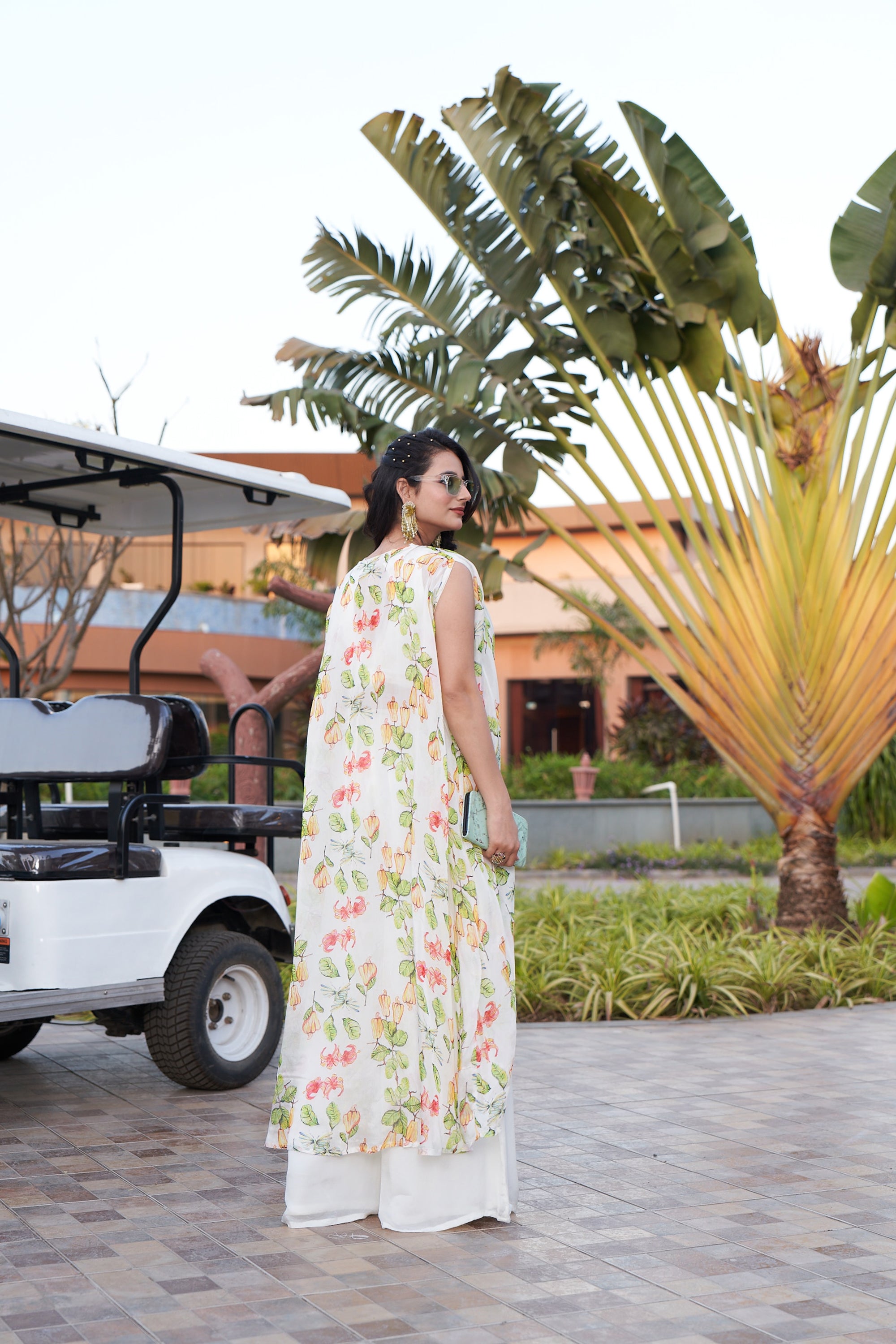 Floral Cape and Mirror Blouse - Off-White