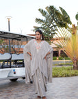Embroidered Silver Kaftan - Silver-grey