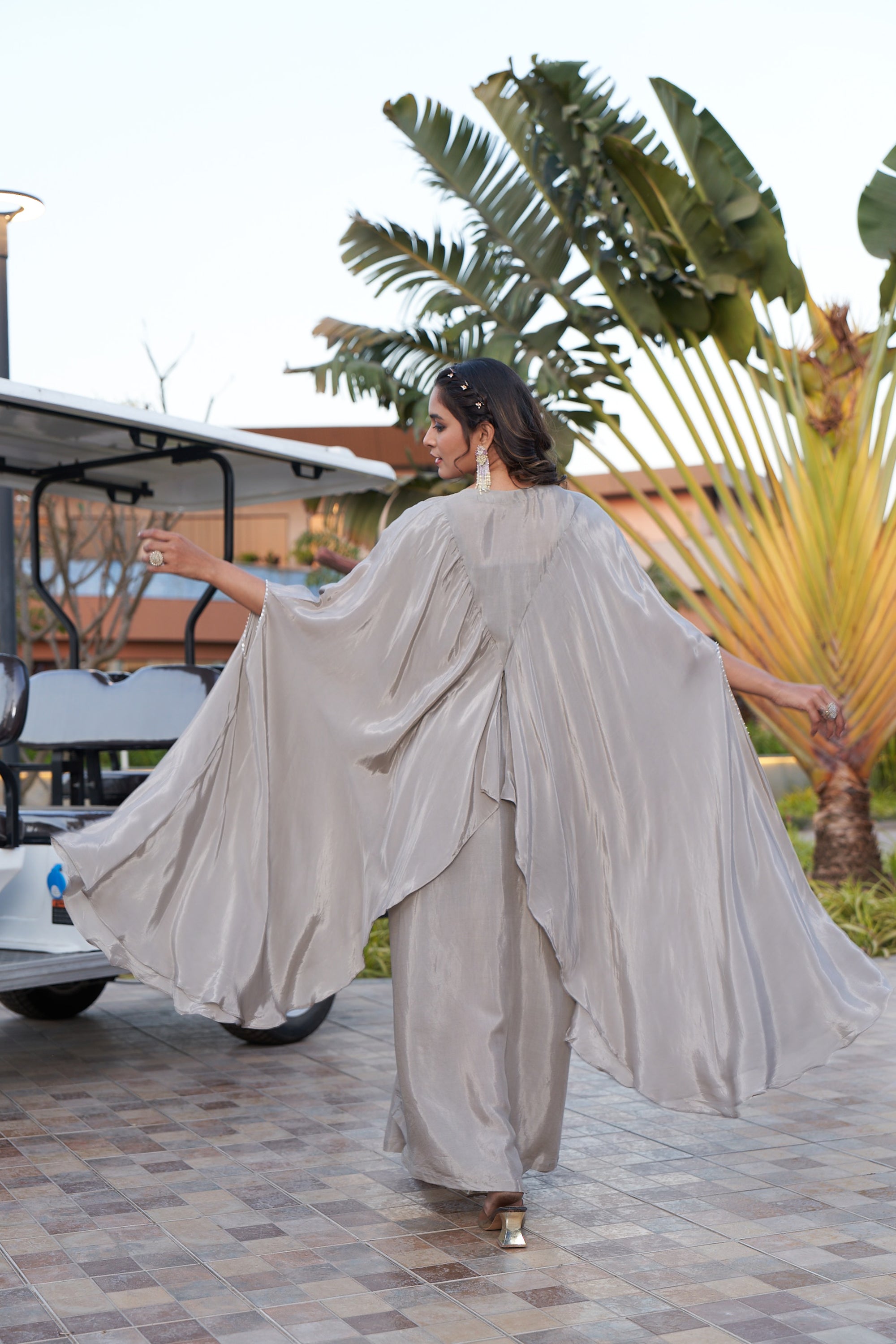 Embroidered Silver Kaftan - Silver-grey